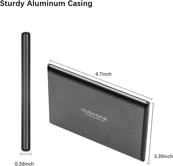Maxone 160GB External Hard Drive Portable 2.5'' Ultra Slim HDD Storage USB 3.0 for PC, Mac, Laptop, Chromebook - Charcoal Grey