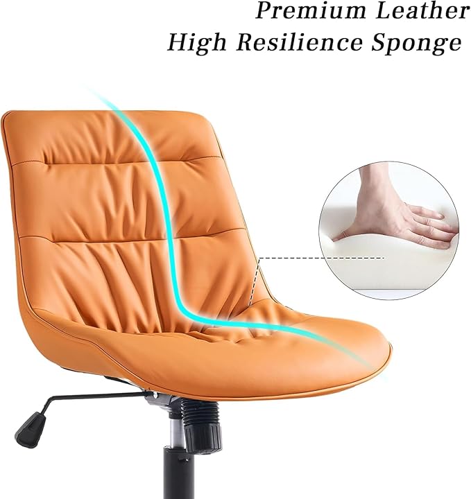 Kidol & Shellder Faux Leather Office Chair, Adjustable Swivel Height Task Chair, Rolling Wheels & Soft Backrest - Armless Ergonomic Desk Chair for Home, Office,Vanity,Gaming(Orange)