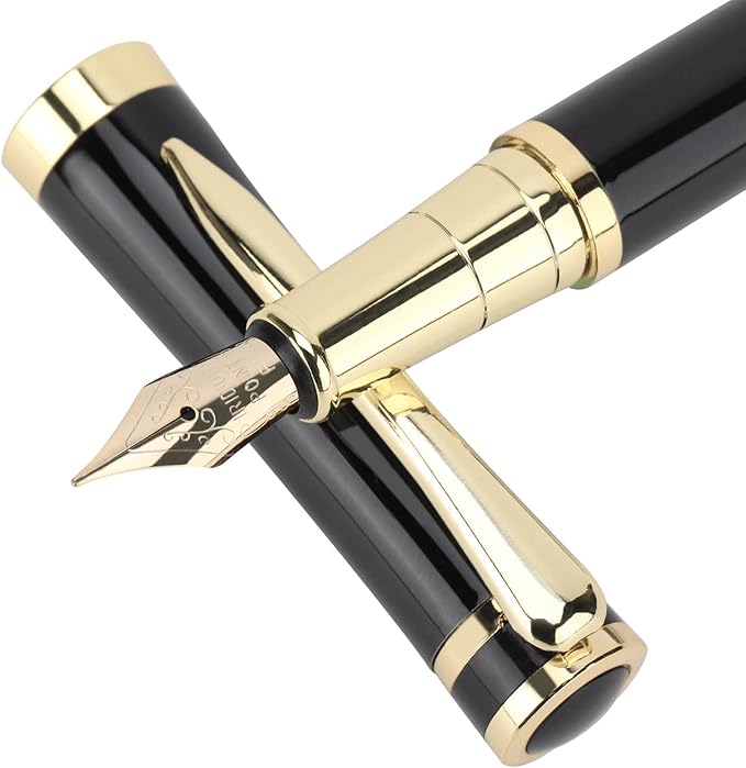 Cheericome Fountain Pen - Ink Pen for Smooth Writing - Exquisite Fountain pen gift set for Men & Women - Fountain Pen Fine Nib,Includes 10 Ink Cartridges and Ink Refill Converter - Black