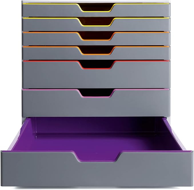 Durable Varicolor 7 Drawer Unit - Gray Desktop Drawer Set with 7 Color Coded Draws - Letter to Folio Size Files - Perfect for Storing Documents and Paper Work