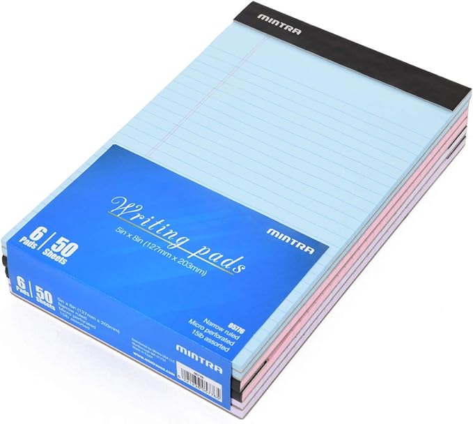 Mintra Office Legal Pads, ((xBasic, 5in x 8in, (Pastel), 36pk (6-6pks))