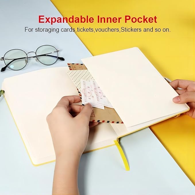 POPRUN A5 Lined Journal Notebooks, Leather Hardcover Thick Notebook for Writing, Business Work, Travel, School, College, Christmas, 5.5 x 8.3 inch, 240 Pages Classic Ruled Journals Notepad, Blue