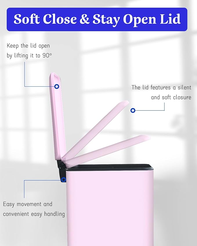 JM.YIPENG Bathroom Rubbish Bin, 5 Litre Cosmetic Bin, Small Waste Bin with Soft Close Lid, Bathroom Bin for Toilet, Bathroom, Bedroom, Living Room, Pink