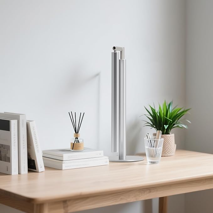 Metal Desk Lamp for Home Office - Foldable LED Table Lamp for Reading, 4 Color & 6 Brightness, 15W Dimmable Desk Light with Flexible Arm, Eye-Caring Desktop Lamp for College Dorm, Silver