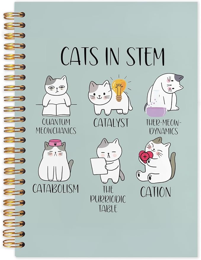 SNNDER Science Cat Notebook Journal, Science Teachers Gift, Funny Cat Gifts for Cat Lovers, Cat Lady Mom Gifts, Cat Office Supplies, Hardcover Spiral Notebook 5.5x8.3 Inch