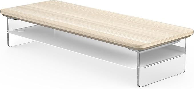 Fenge Acrylic Monitor Stand Riser, 23.6 Inches Monitor Stand with Metal Storage, 2 Tier Acrylic Computer Riser for Desk, Clear Laptop Stand for PC, Laptop, Printer, TV