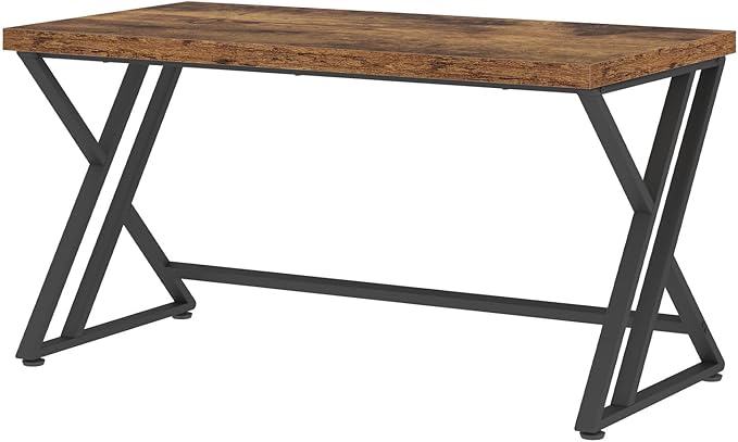 LVB Rustic Wood Computer Desk, Metal Home Executive Office Desk, Industrial Large Gaming Writing Desk, Wooden Student Study Computer Table for Bedroom Living Room, Rustic Brown, 60 Inch