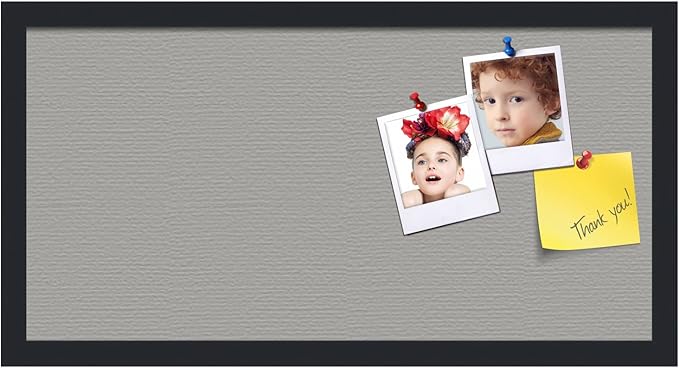 PinPix 24x12 Inch Cork Bulletin Board. This Decorative Framed Pin Board Comes with Dark Stone Design and a Satin Black Frame. Ideal for Home Office Decor or Message Board (PinPix-1808)