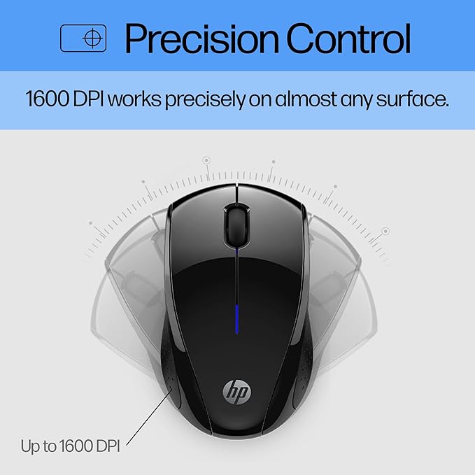 HP X3000 G2 Wireless Mouse - Ambidextrous 3-Button Control, & Scroll Wheel Multi-Surface Technology, 1600 DPI Optical Sensor Win, Chrome, Mac OS Up to 15-Month Battery Life (28Y30AA#ABA, Black)