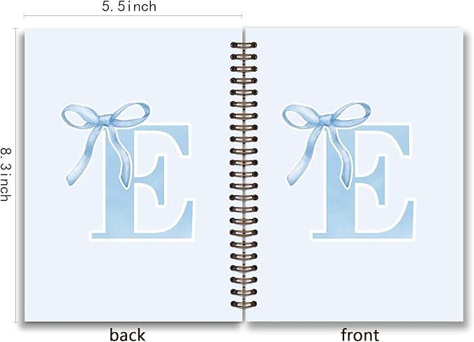 Initial E Notebook Journal,Personalized Teen Girl Gifts,Coquette Trendy Preppy Blue Bow Spiral Notebook,Monogrammed Gifts for Women Teen Girl,College Ruled Hardcover Spiral Notebook 5.5 x 8.3