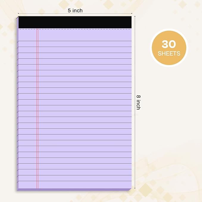 360 Sheets Purple Note Pads 5" x 8" Pack of 12 Small Legal Pads College Ruled Lined Paper with Micro-Perforated Writing Notebook 30 Sheets per Pad Small Notepad for School, Office & Home Supplies