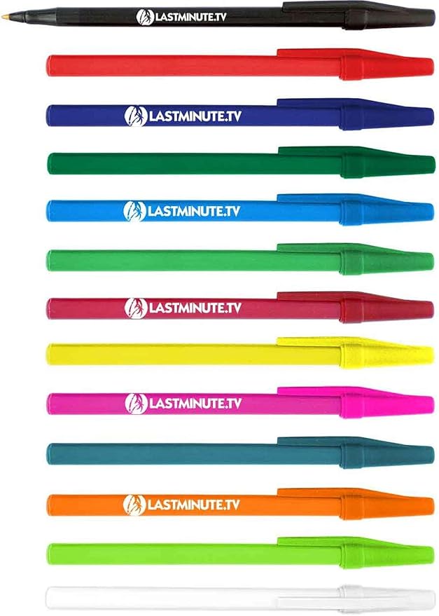 Personalized Stick Pens With your Custom Logo or Text-500 Pack Bulk-for Businesses, Parties, and Events, Custom Printed Slim Ballpoint Pens Colored with Cap, Light Blue, Black Ink