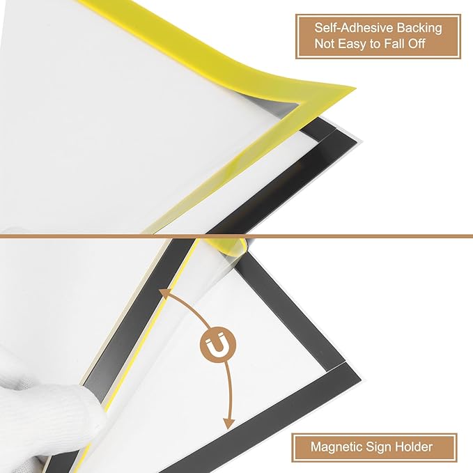 uxcell 6 Pcs Magnetic Sign Holder, 5" x 7" Self-Adhesive Magnetic Wall Signs Holder Magnetic Picture Frame Document Holder for Home Office Wall Window Displays, Yellow