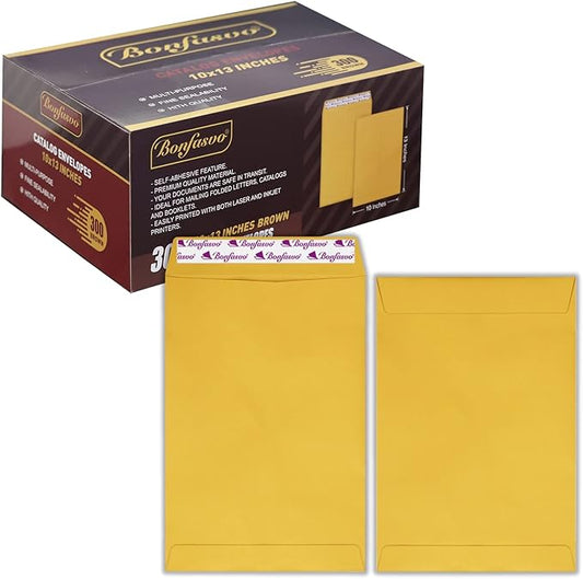 300 Pack 10x13 Brown Catalog Envelopes Peel & Seal Security Mailing Envelopes 120GSM Kraft Paper self Seal Envelopes for Invitations Papers Photos Documents Pictures Papers Files