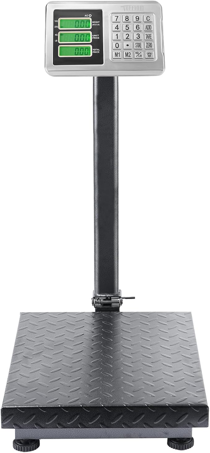 TUFFIOM 661lbs Electronic Industrial Commercial Platform Scale,Stainless Steel High-Definition LCD Display,Digital Floor Heavy Duty,Luggage Package Price Computing Postal Shipping Mailing,Grey