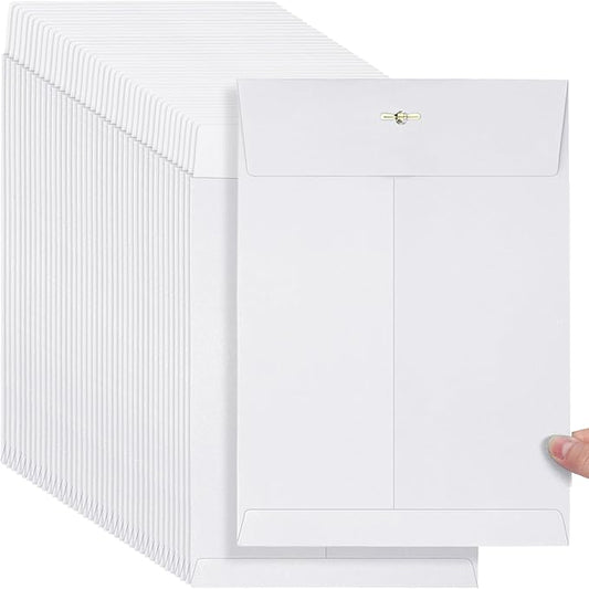 Teling 50 Pcs Manilla Envelopes Clasp Kraft Catalog with Closure for Storing Mailing 28 lb Kraft Envelope Paper for Office Document School Business Home(White,9 * 12)