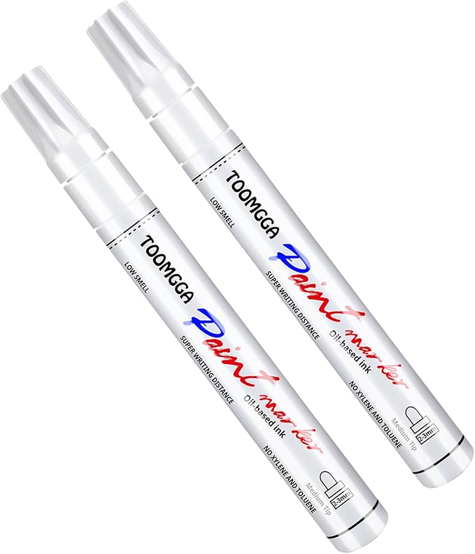 White Paint Pens Permanent Paint Markers - 2 Pack Oil Based Marking Pens, Medium Point, Quick Drying and Waterproof Pens for Rock Painting Car Tyre Metal, Plastic, Canvas, Wood, Glass