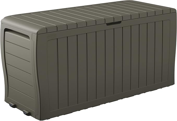 Keter Marvel Plus 71 Gallon Resin Deck Box-Organization and Storage for Patio Furniture Outdoor Cushions, Throw Pillows, Garden Tools and Pool Floats, Mossy Brown