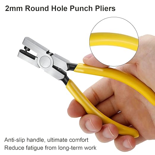 2.0mm Steel & Plastic Leather Hole Punch Tool - Precision Hand Puncher for Watch Bands, Belts, Dog Collars, Shoes, DIY Crafts (Yellow Handle, Long-Lasting & Portable)