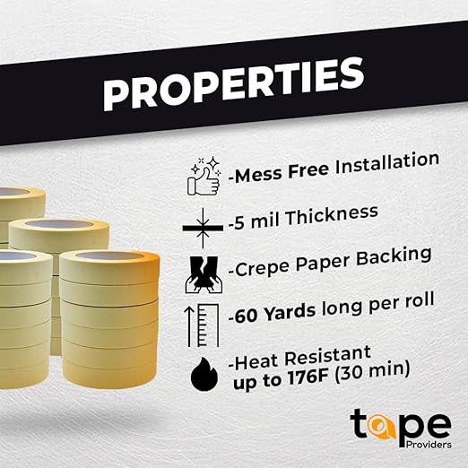 WOD MT5 Utility Grade Masking Tape, 1.5 inch x 60 yds. (Pack of 24) for Home or Office air-Dry Painting, Labeling, & Packing. Leaves no Residue