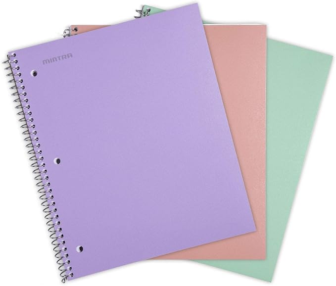 Mintra Office Durable Spiral Notebooks, 1 Subject, (Salmon, Sage Green, Lavender, College Ruled 3 Pack), 100 Sheets, Poly Pocket, Moisture Resistant Cover, Strong back, For School, Office, Business,