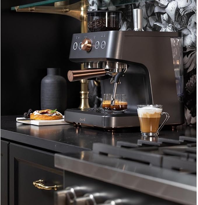 Café Bellissimo Semi Automatic Espresso Machine + Milk Frother | WiFi Connected| Built-In Bean Grinder, 15-Bar Pump & 95-Ounce Water Reservoir | Matte Black, C7CESAS3RD3
