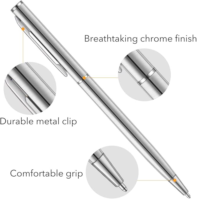 Unibene Slim Stainless Steel Retractable Ballpoint Pens, Nice Gift for Business Office Students Teachers Wedding Christmas, Medium Point(1 mm) 6 Pack-Black ink