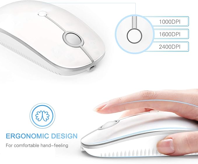Type C Wireless Mouse,Vssoplor USB C Mouse Dual Mode 2.4G Cordless Mice with Nano USB and Type C Receiver Compatible with PC, Laptop, MacBook and All Type C Devices-White Silver