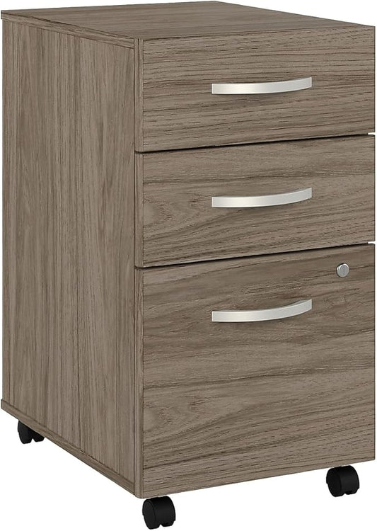 Bush Business Furniture Studio C 3 Drawer Mobile File Cabinet in Modern Hickory - Assembled, Rolling Document Storage for Home or Professional Office