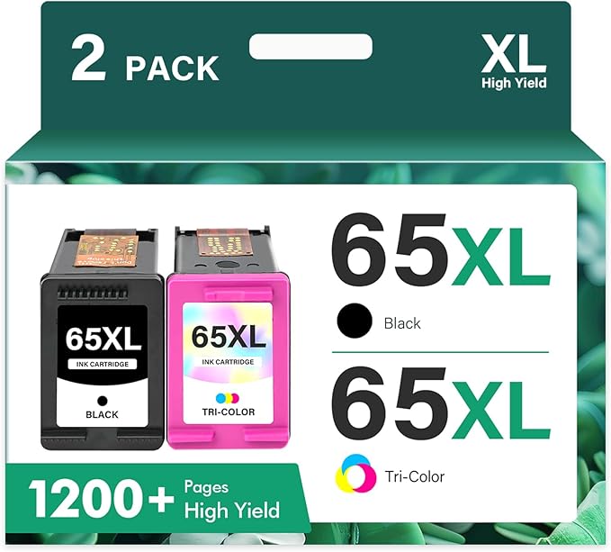 65XL 65 Ink Cartridges Black/Color Combo Pack Remanufactured Replacement for HP65 XL Black and Color for HP Envy 5055 5052 5000 DeskJet 3755 3772 3700 2600 3752 Printer (Black Tri-Color)