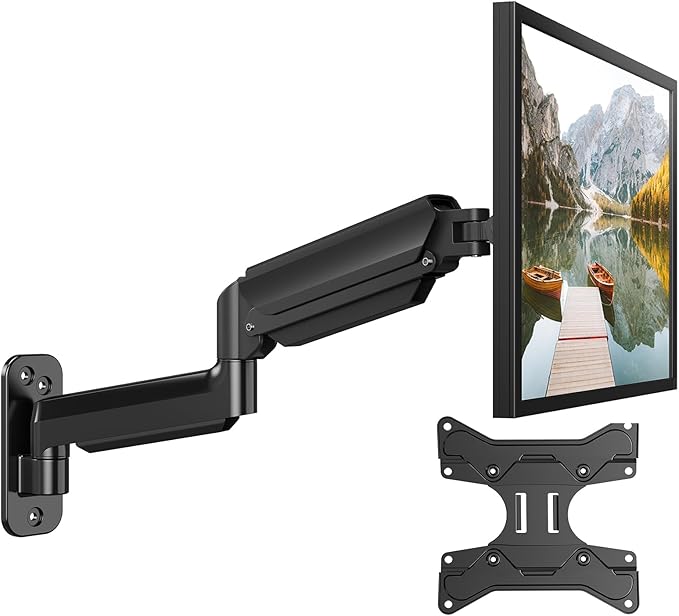 HUANUO Computer Monitor Wall Mount for 22 to 35 inch Flat Curved Screens, Single Wall Mount Monitor Arm Holds up to 26.4lbs, Height Adjustable Full Motion Gas Springcore Vesa Mount, Max 200x200mm