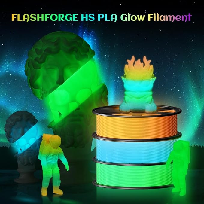 FLASHFORGE Glow in The Dark Rapid PLA Filament 1.75mm, High Flow Speedy 3D Printer Filament Luminous Blue, Max 500mm/s High-Speed Printing, High Brightness and Long-Lasting Glowing Effect