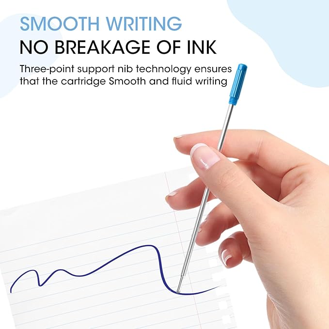 0.7 mm Ballpoint Ink Twist Pen Refills, 15 Pcs Medium Point Metal Smooth Writing Replaceable Ink Refill, Stationery Compatible for Cross Ballpoint Replacement (4.6in M) (Blue, 15)