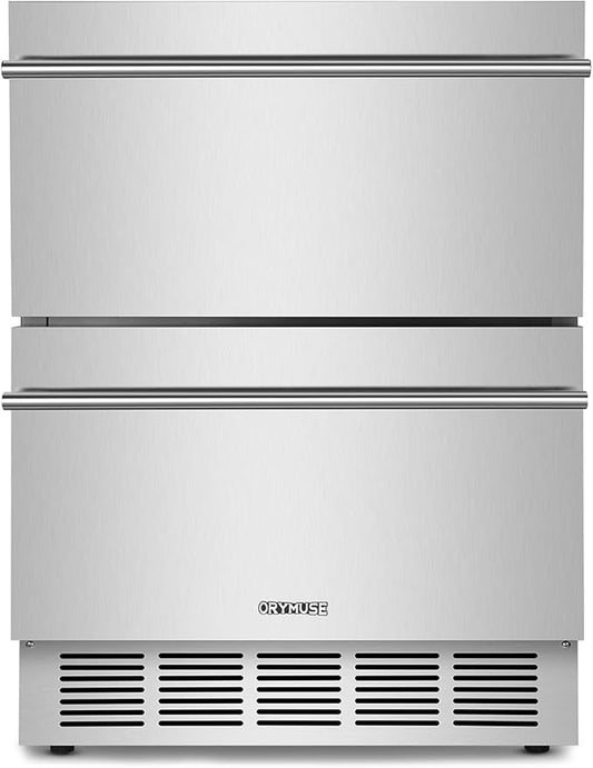 Outdoor Drawer Refrigerator, 24 Inch Undercounter Beverage Cooler Fridge with Stainless Steel Seamless Door Can Hold 154 Cans w/Powerful Cooling Compressor for Kitchen and Commercial