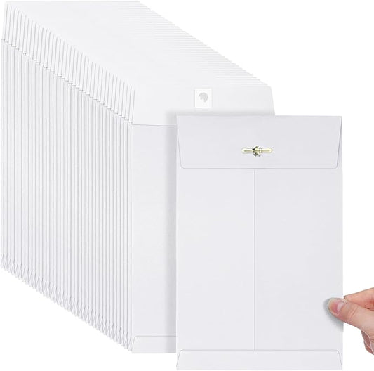Teling 50 Pcs Manilla Envelopes Clasp Kraft Catalog with Closure for Storing Mailing 28 lb Kraft Envelope Paper for Office Document School Business Home(White,6 * 9)