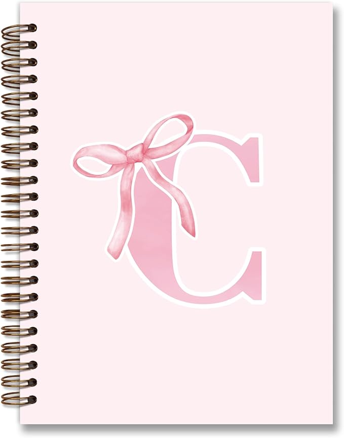 Coquette Trendy Preppy Pink Bow Spiral Notebook,Initial C Journal Personalized Teen Girl Gifts,Monogrammed Gifts for Women Teen Girl,College Ruled Hardcover Spiral Notebook 5.5 x 8.3