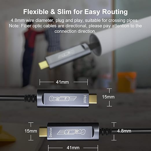 USB C to C Fiber Optic Extension Cable 30M/100FT, USB 3.2 10Gbps Long Distance Active Optical USB C GEN2 Cable for VR/AR, Quest2, Webcam, Camera, Mini PC and More - Grey