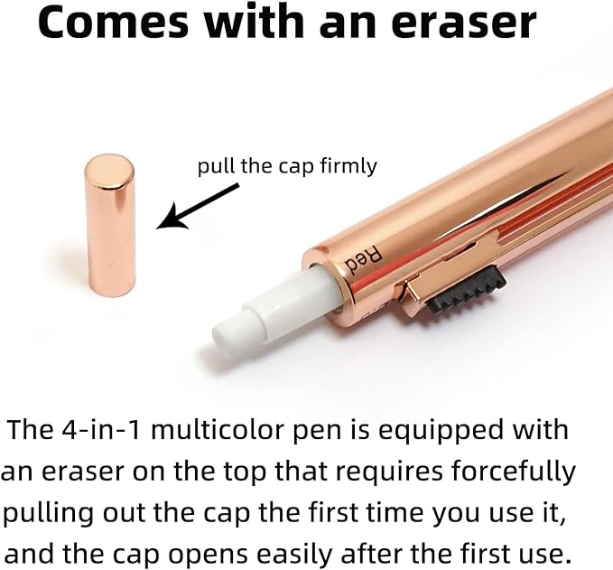 YOUMI Multicolor pen 4 in 1 Multifunction Pen with Metal Cased 0.5mm Mechanical Pencil Red Ballpoint Pen Blue BallpointPen and Black Ballpoint Pen Gift for Journaling (Red)