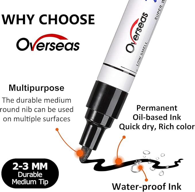 Overseas Permanent Paint Pens Pink Markers - 2 Pack Single color Oil Based Paint Markers, Medium Tip, Quick Drying and Waterproof Marker Pen for Metal, Rock Painting, Wood, Plastic, Canvas, Mugs