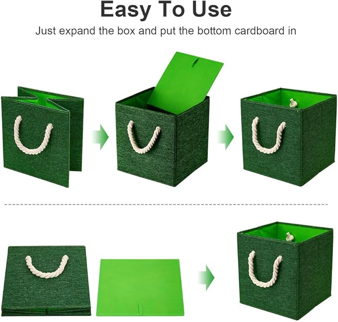 Green Foldable Polyester Fabric Storage Bins Cube Organizers,10.5x10.5x11inch,for Organizing The Clutter In The Home or Office,Set of 6,Q-ST-52-6