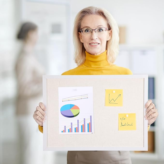 OWLKELA 13.3"x17.7" inch Bulletin Board with Linen, White Wood Style Frame, with 10 Pushpins, Linen Cork Board, Ideal for School, Home & Office