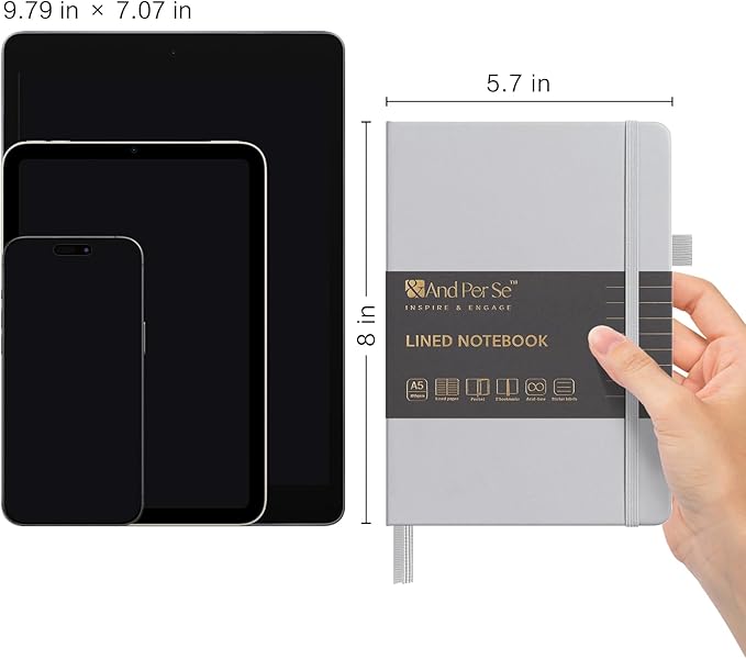 &And Per Se Lined Journal Notebook (5 Packs), 160 Pages, A5 5.7 x 8 inches College Ruled Thick Paper Notebook Journals for Writing, Hardcover Notebooks for Women Men Office School (Grey)
