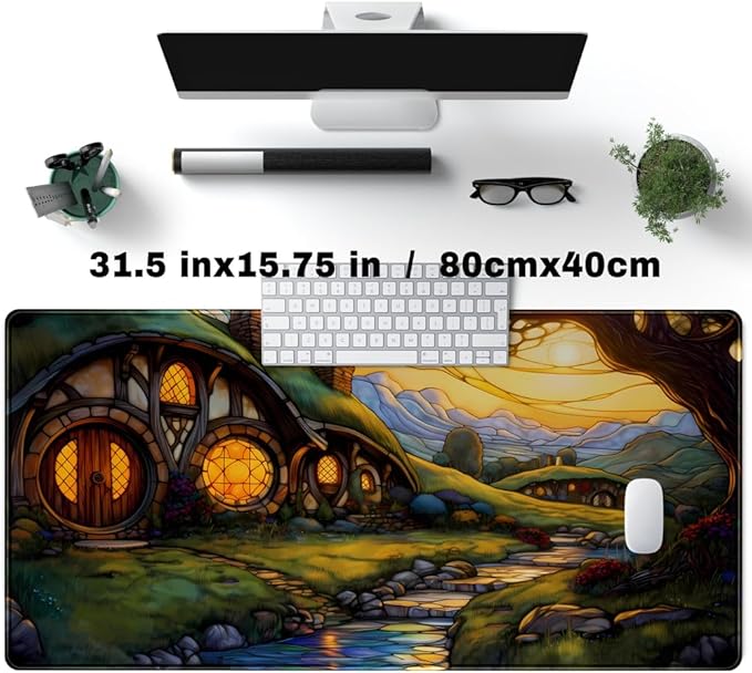 Cute House Anime Mouse Pad Desk Mat Gaming Playmat MTG Game Mat Large Gaming Mousepad for Desk Computer Keyboard Laptop Pad, Desk Decor Home Office with Stitched Eges Pad (31.5x15.7 in)