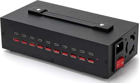 200W USB~c Charging Station, 20 Port (10 USB A & 10 USB~C Port) USB Charger Block, Fast Charging Station for Multiple Devices, Desktop Charger Compatible for iPhone, iPad, Tablets