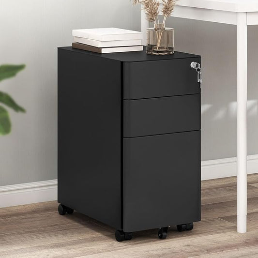YITAHOME 3-Drawer File Cabinet, Lockable Mobile Filing Cabinet for A4/Letter/Legal Size Folder, Vertical File Cabinet for Home Office, Installed Except Casters, Black