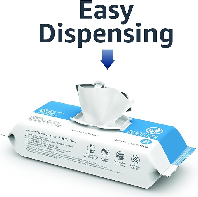 Amazon Basics Disinfecting Wipes, Lemon & Fresh Air Scent, Sanitizes/Cleans/Disinfects/Deodorizes, 320 Count (4 Packs of 80)