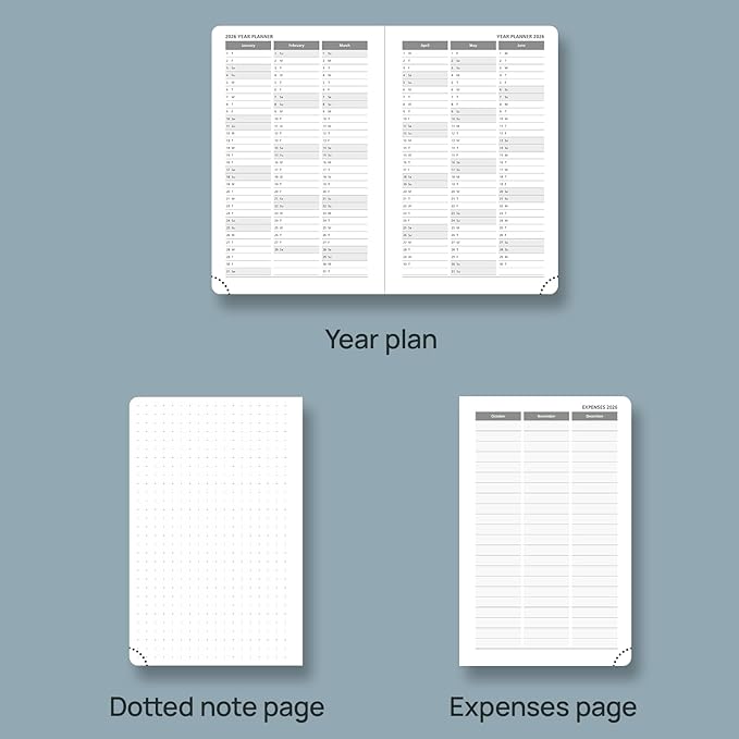POPRUN Weekly Planner 2026 Calendar (Pocket 4'' x 6.25'') 12 Months Notebook with Horizontal Layout, Leather Hardcover, Inner Pocket, 100GSM Thick Paper, Pen Holder TJ - Navy Blue