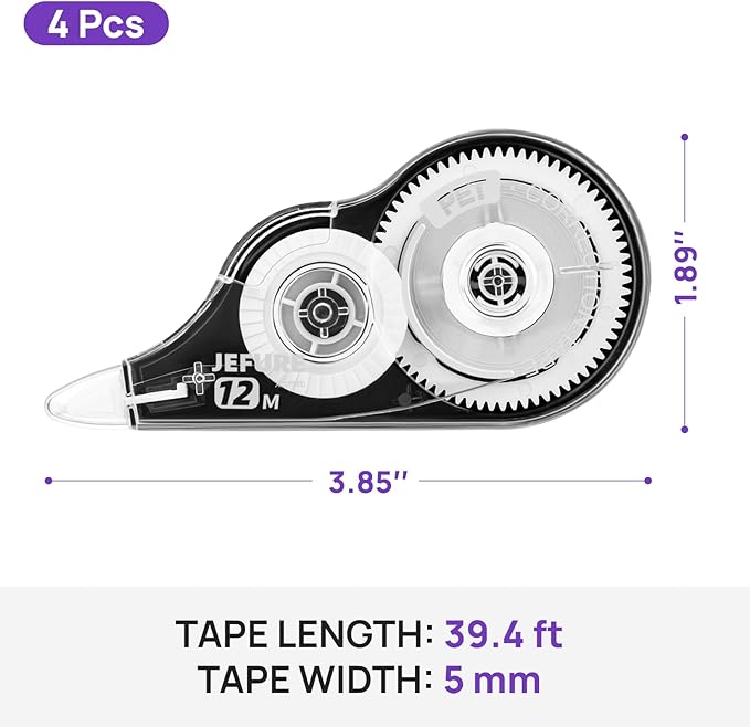 4 Pcs Correction Tape, 39.37 Ft White Wrong Out Tear-Resistant Bulk, Instant Corrections Easy to Use Applicator for School, Office, Note Taking, Journal (Tape Width 0.2 in,Clear)