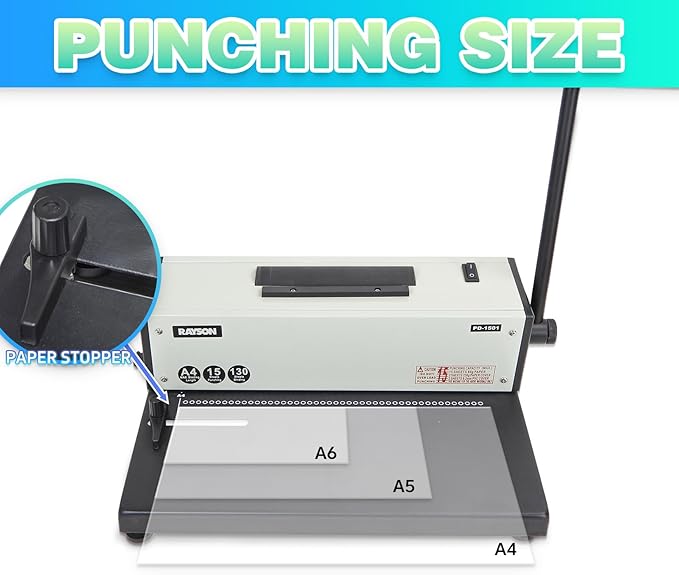 Rayson PD-1501 Coil Binding Machine with Electric Coil Inserter - Professionally Bind Presentations Documents, 4:1 Pitch with 46 Round Holes Spiral Binder