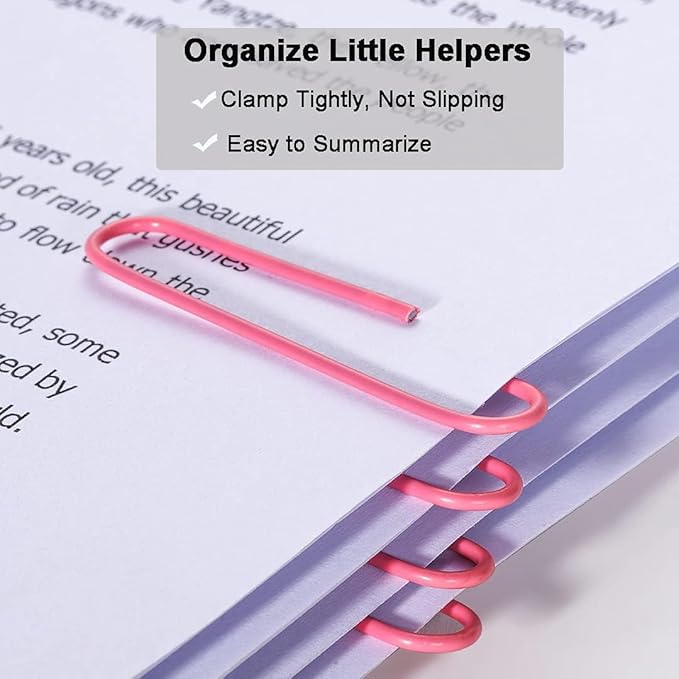Vinaco Paper Clips Pink, 400PCS Medium and Jumbo Paper Clips (1.3 inch & 2.0 inch), Durable & Rustproof, Coated Paper Clip Great for Office School and Personal Use(Pink)